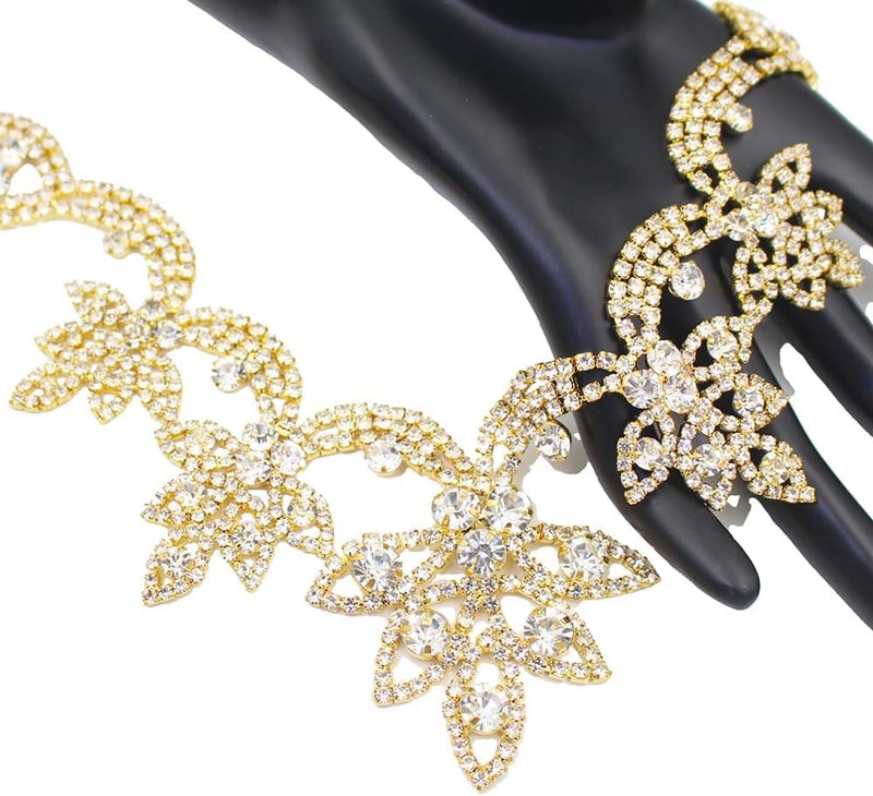 PEARLY JUN Rhinestone Applique Crystal Applique for Hand Sewing Craft Projects DIY Wedding Clothes Shoes Hats Bags (YL013-gold) - Image 1